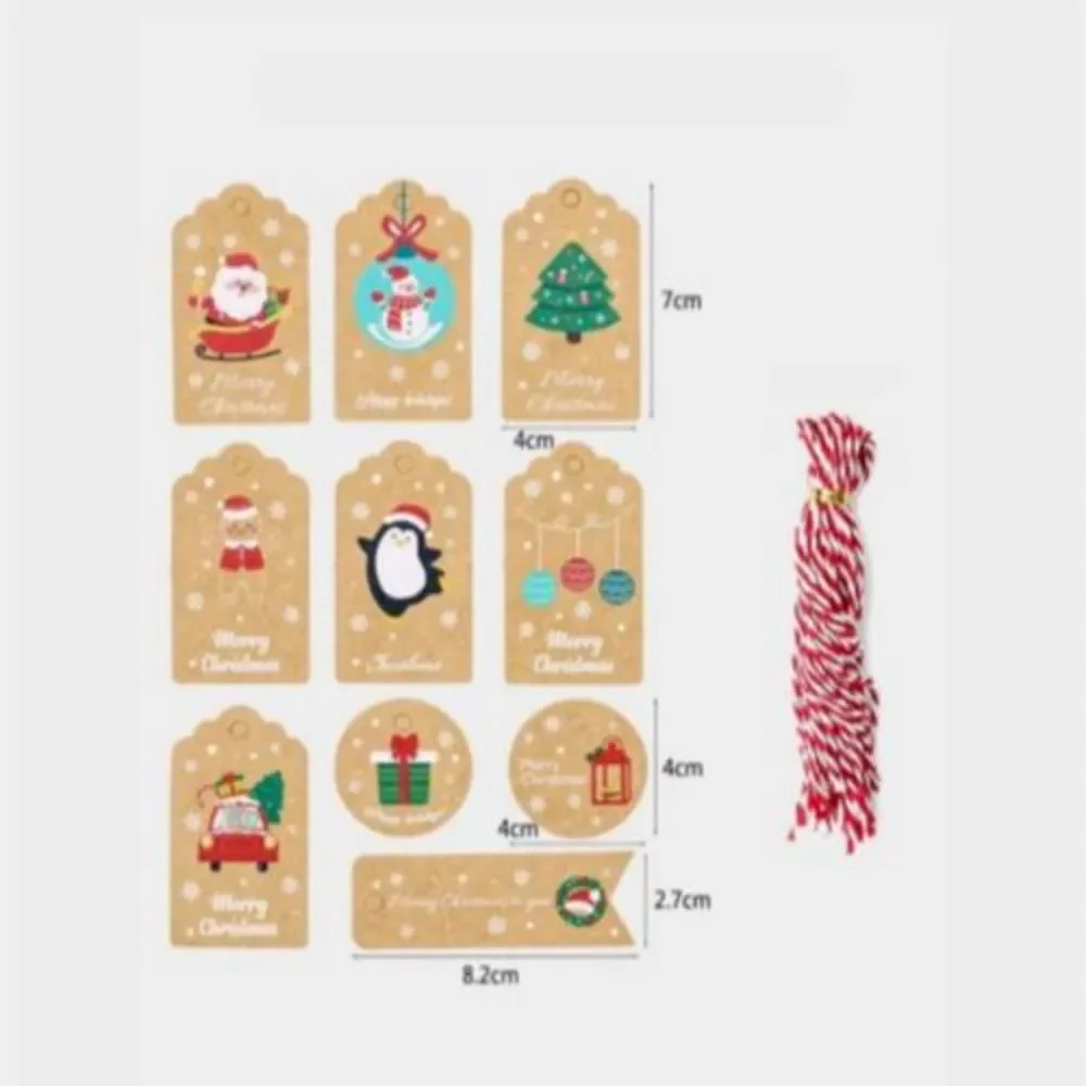 100 PCS Christmas Cartoon Graphic Gift Wrap‎ Tags with Strings Holiday Gift Tags